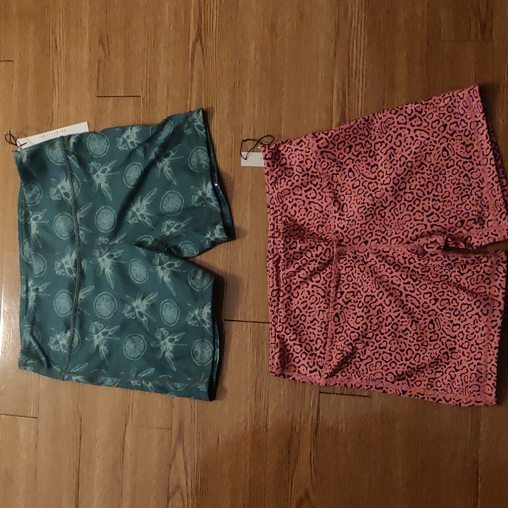Women’s Athletic Shorts - Green Pattern & Pink Leopard